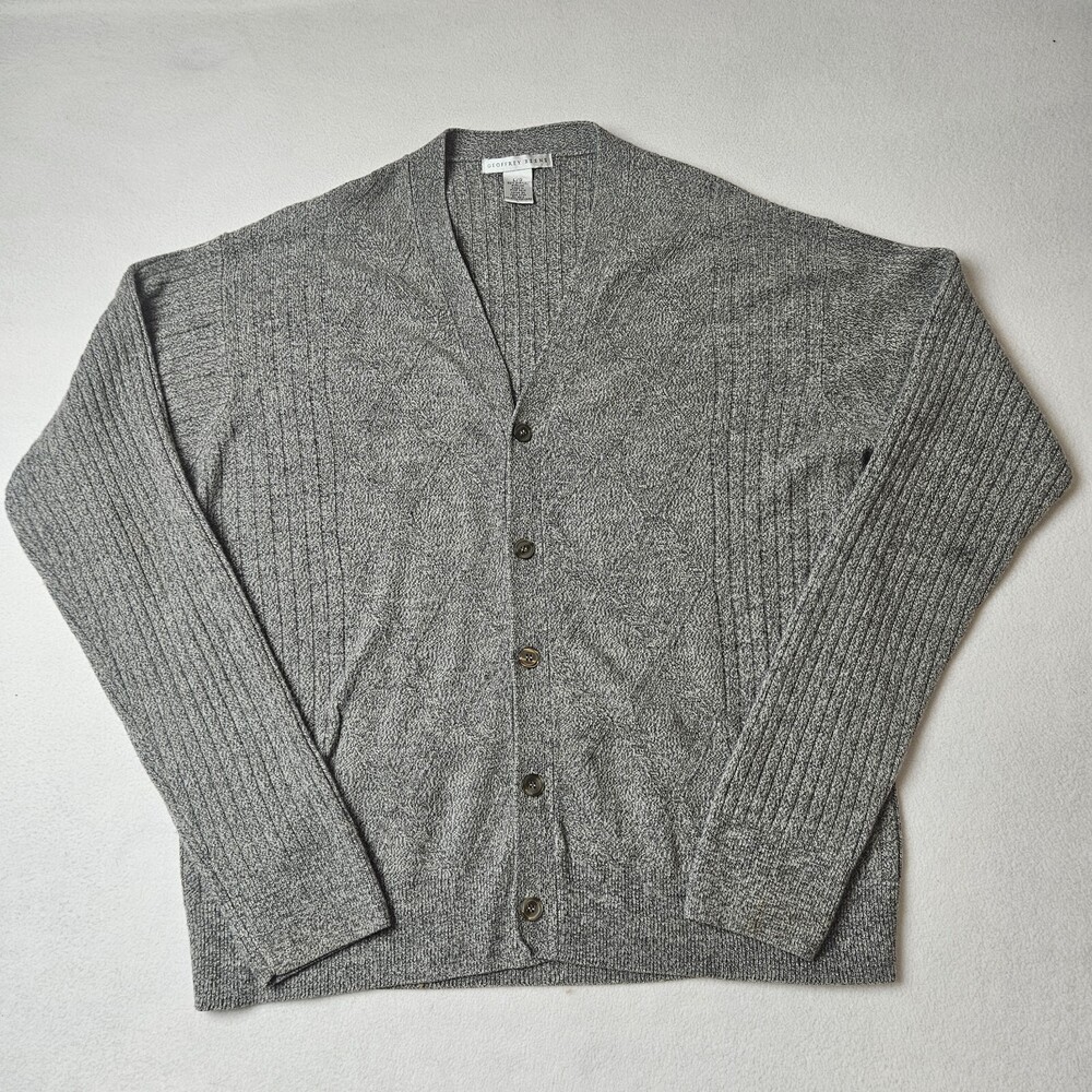 Vintage Geoffrey Beene Men's Cardigan Sweater Long Sleeve Gray Grandpa Size L